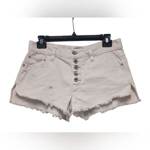 Free People White Demin Frayed Jean Shorts Distressed Button Fly Size 25